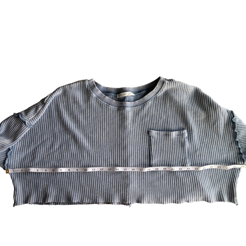 Altar'd State Blue Acid Wash Waffle Knit Cropped Thermal Top ST1317C Womens S - Picture 6 of 8